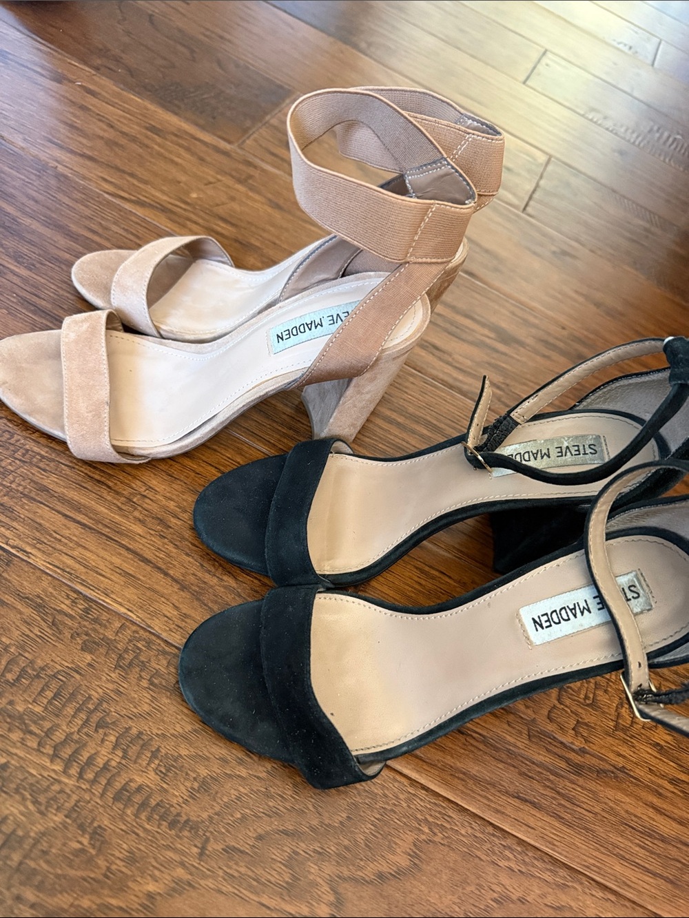 Steve Madden Two-Pair Block Heel Sandal Set in Black and Nude